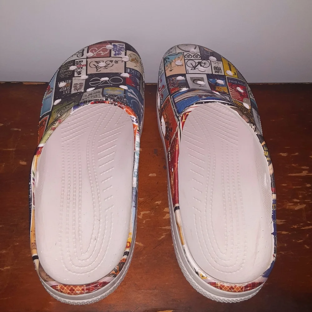 I'd Rather Be Multicolor Bicycle Theme Clogs Slides Men Size 13